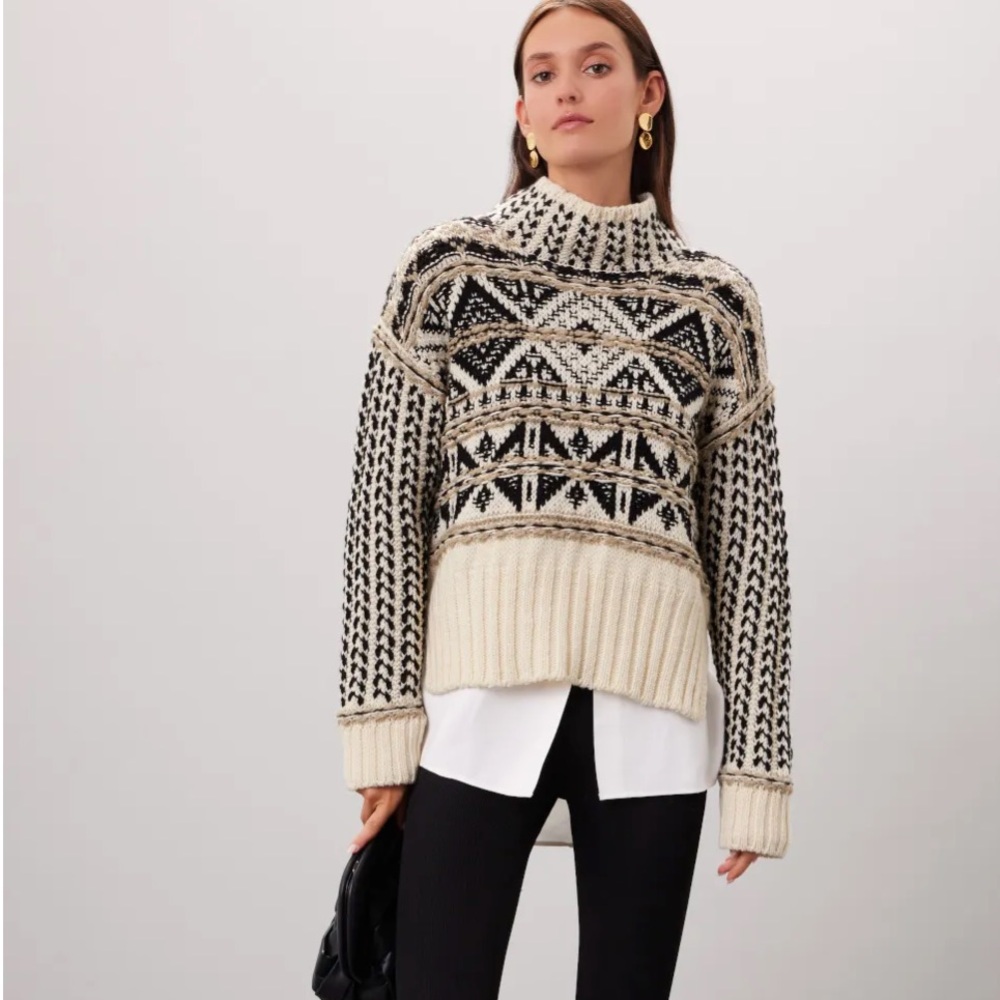 Splendid Size Small Nordic Motif Sweater Brown Geometric